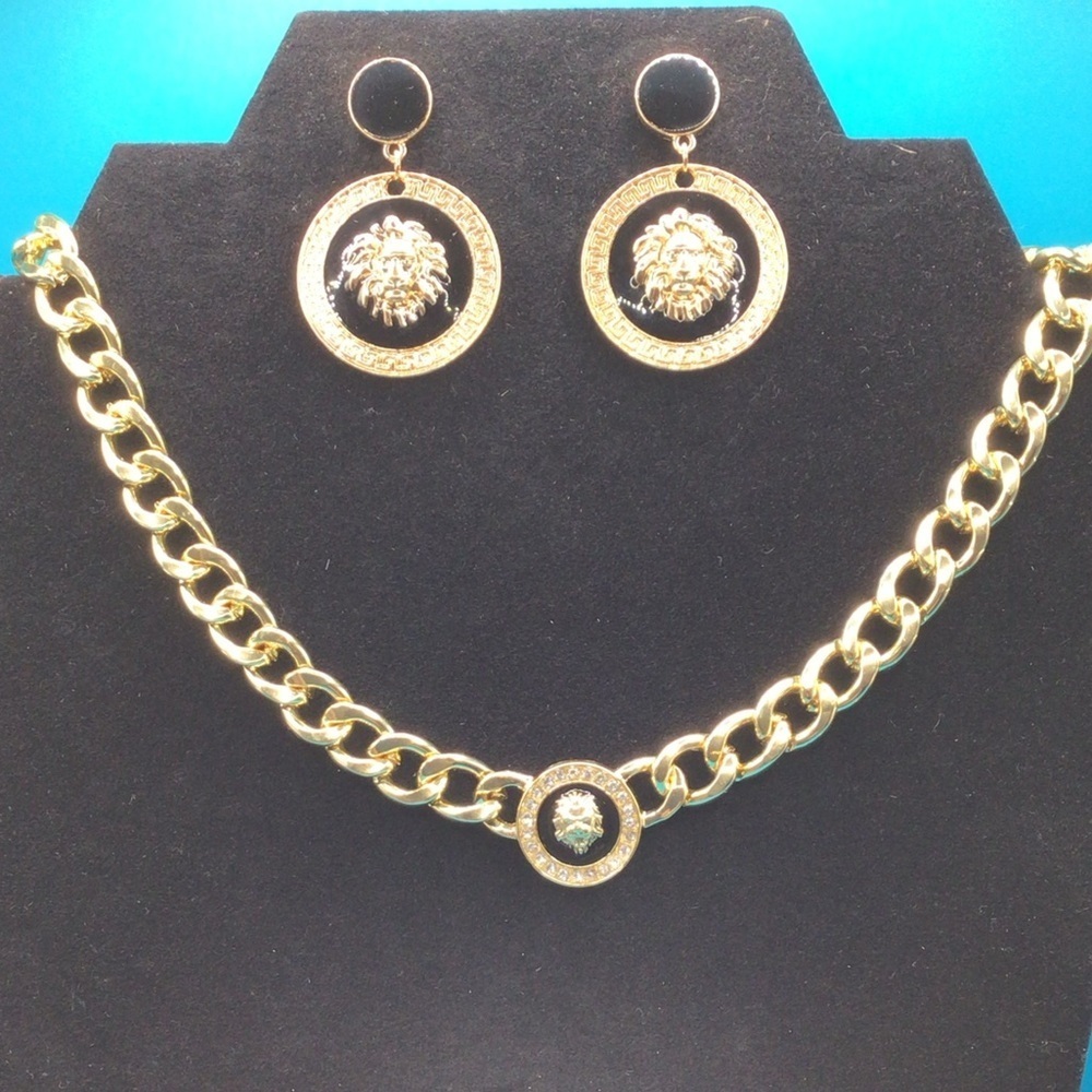 New Gold Lion Necklace and Earring Set